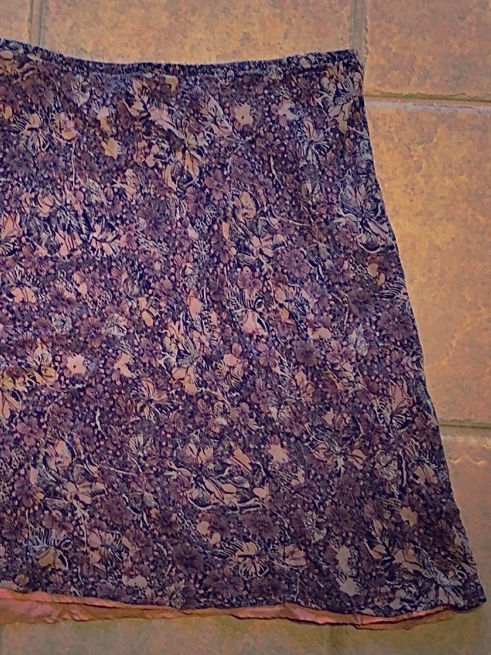 Skirt MAX STUDIO 100% Silk Paisley Floral Pink Black Cream Elastic Size Large